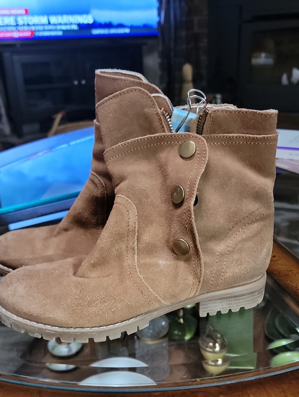 Chinese Laundry Tan Suede Buttoned Ankle Booties